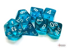 Translucent Teal/white 7ct Polyhedral Dice Set - CHX23085